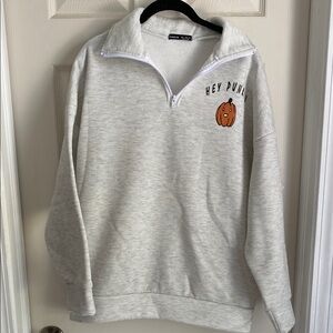 SHEIN Gray Crew Neck Sweater with Embroidered Design